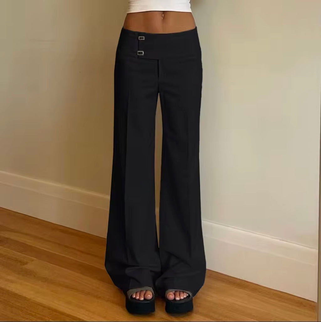 Double buckle wide leg trouser