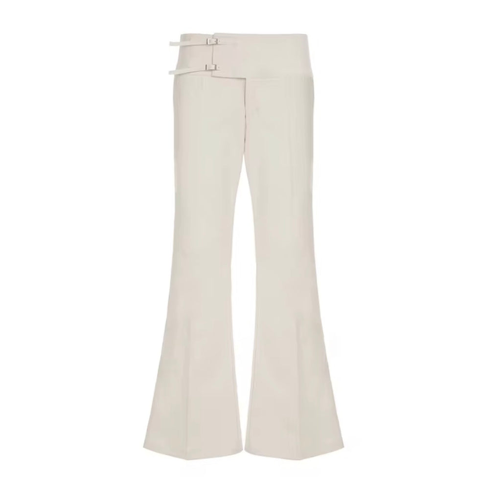Double buckle wide leg trouser