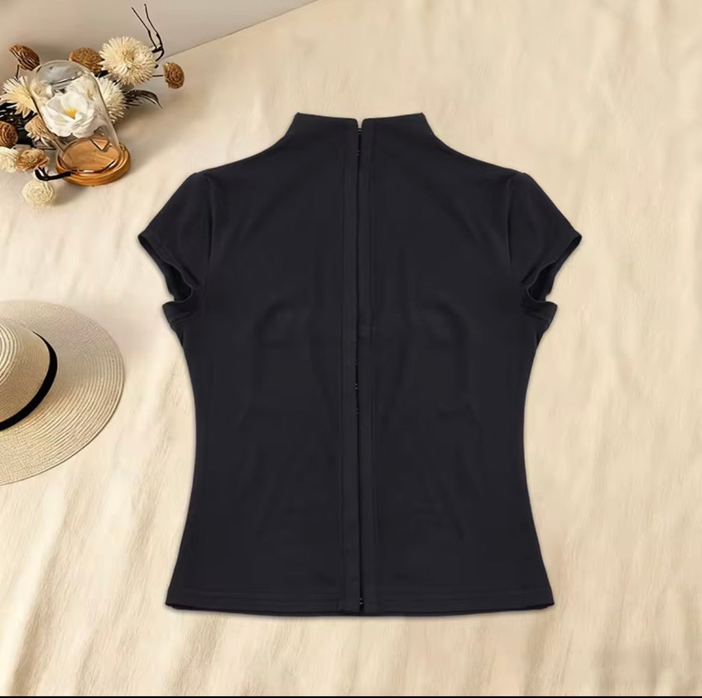Hook closure turtle neck top