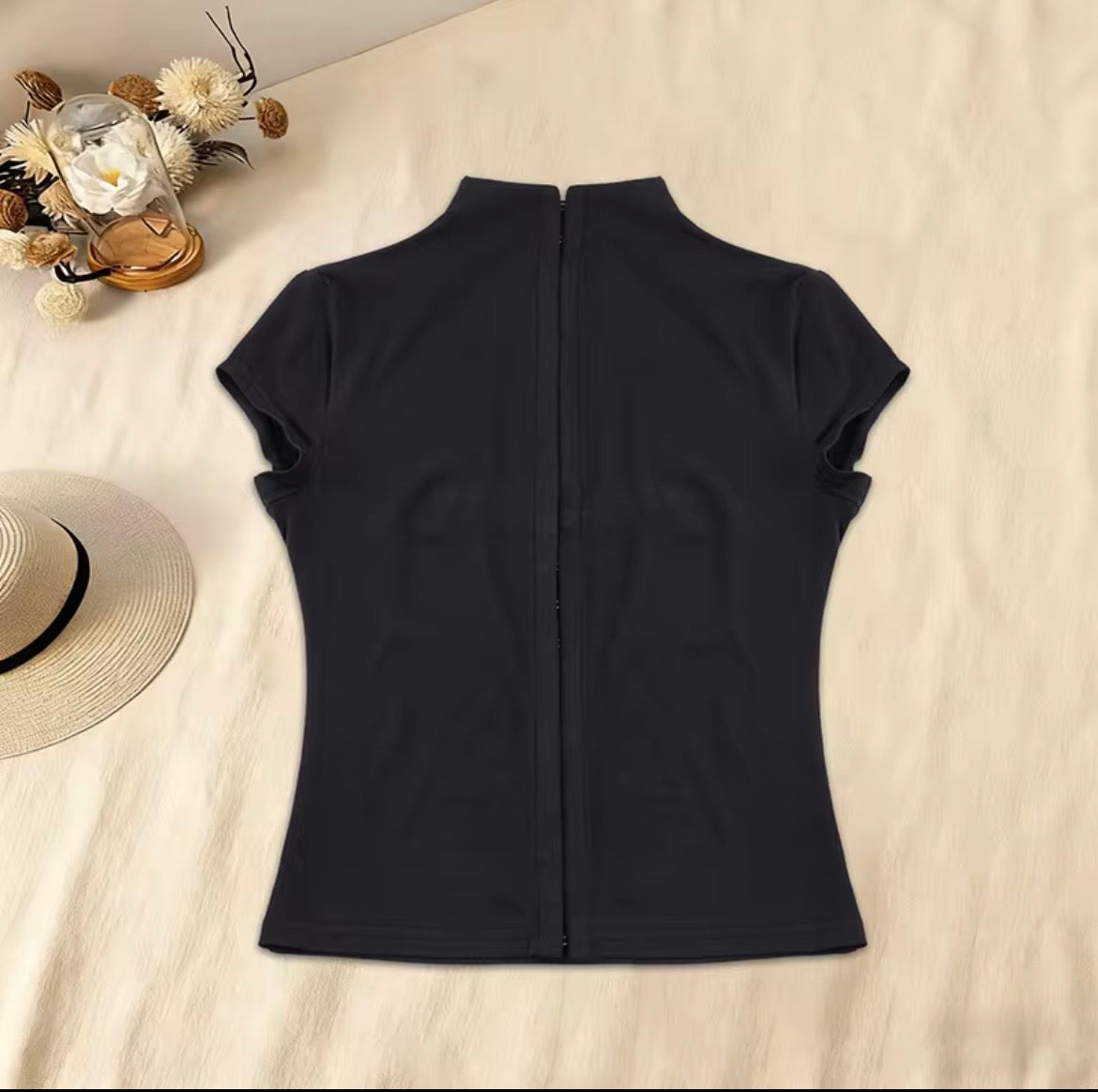 Hook closure turtle neck top