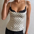 Lace trim polka dot cami top